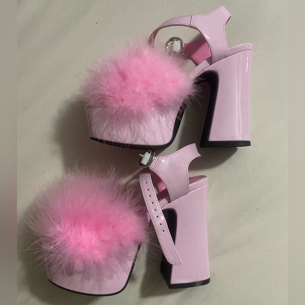 Sugar Thrillz Pink Marabou Platform Heels